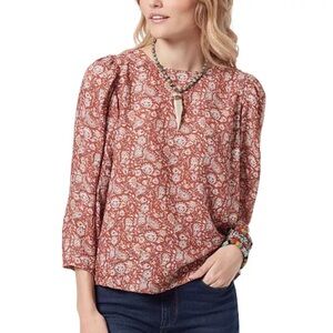 Sam Edelman Clementine Blouse Puff-Sleeve Keyhole Back Crewneck Floral Women XS